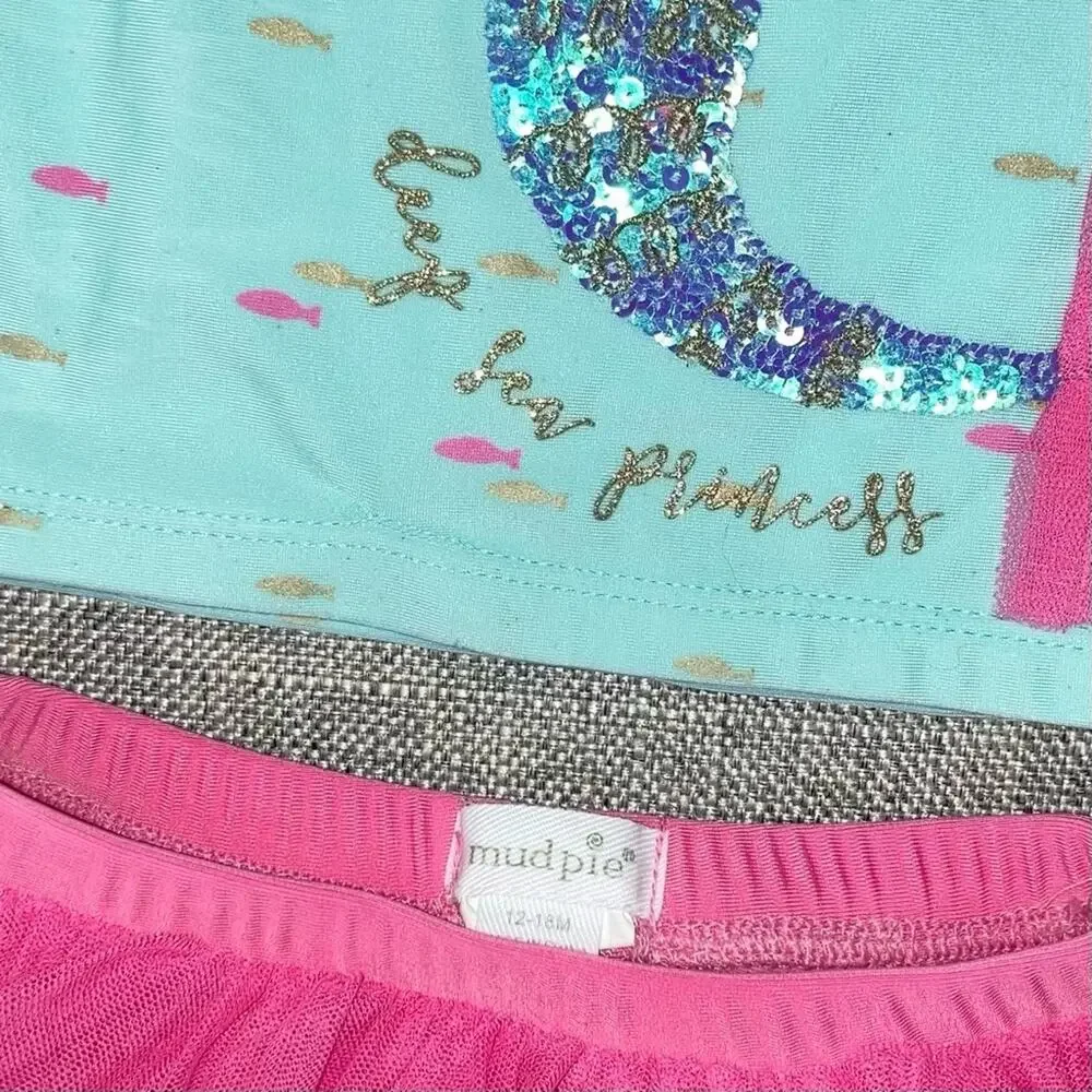 Mudpie with Atlantis Baby tags mermaid swim set 12-18m overall VGUC